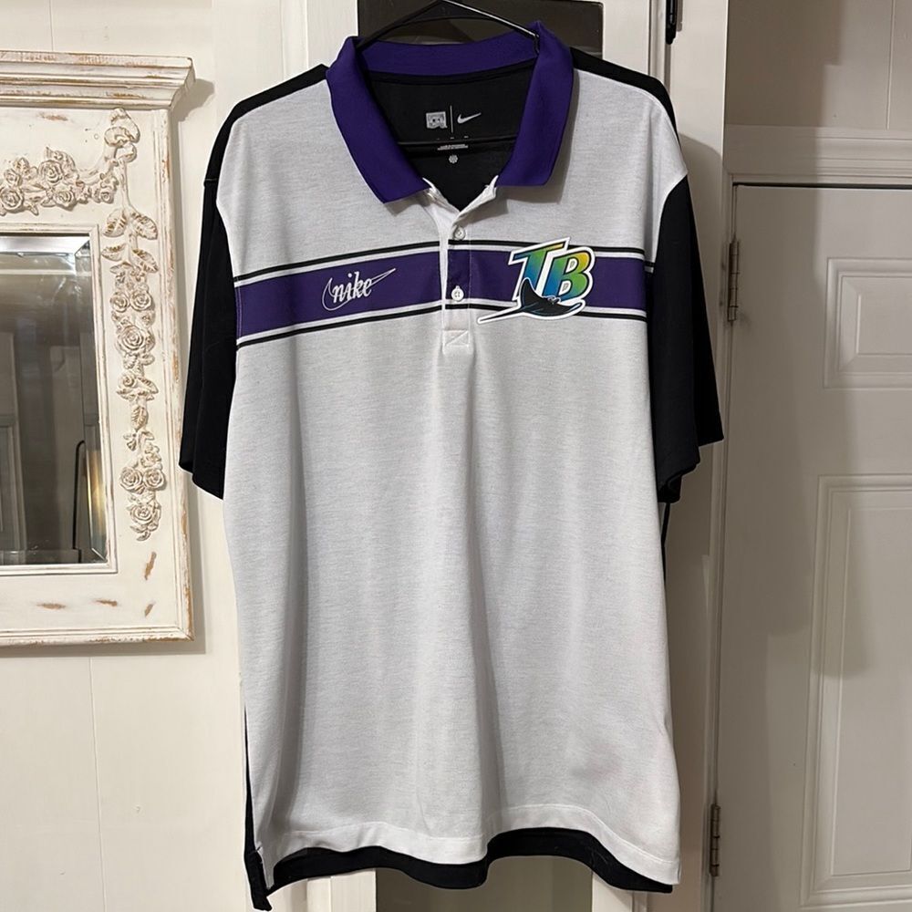 NWOT Nike Men's Black/White/Purple Tampa Bay Rays Polo Shirt